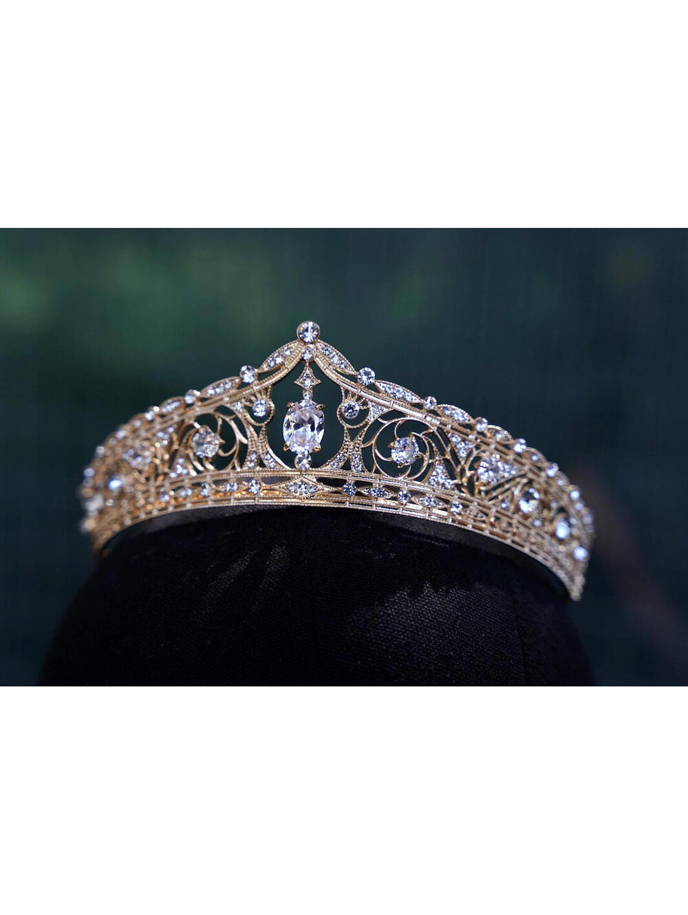 Oval Gem Gold Crystal Tiara Bridal Crown Birthday Wedding